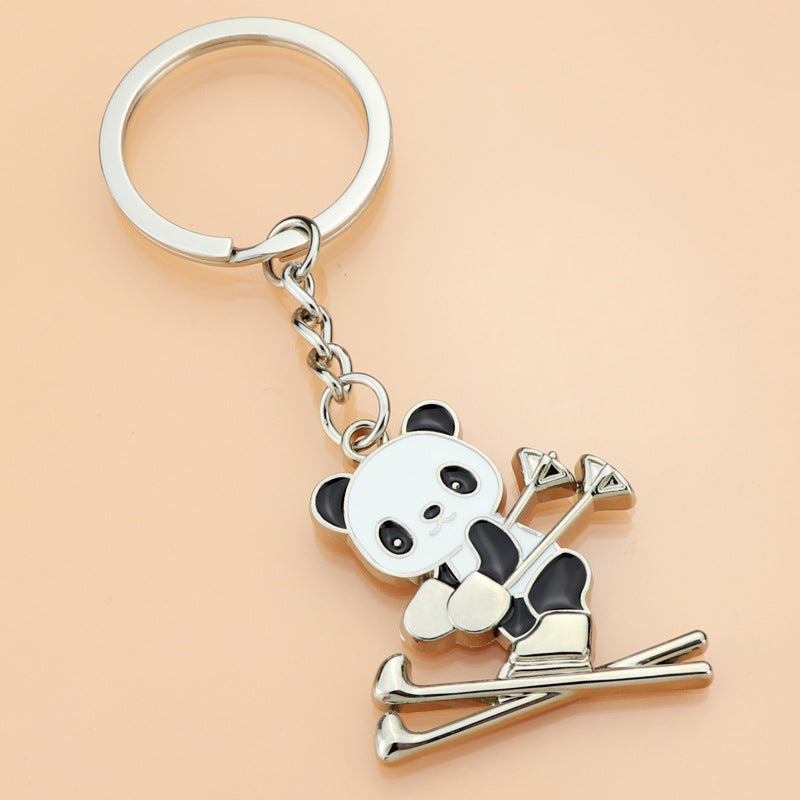 🐼⛷️ Panda Skier Keychain – Cute Metal Charm for Bags, Keys & Gifts