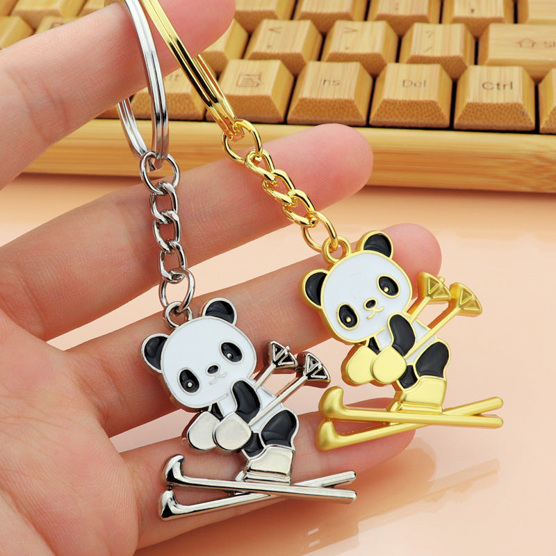 🐼⛷️ Panda Skier Keychain – Cute Metal Charm for Bags, Keys & Gifts