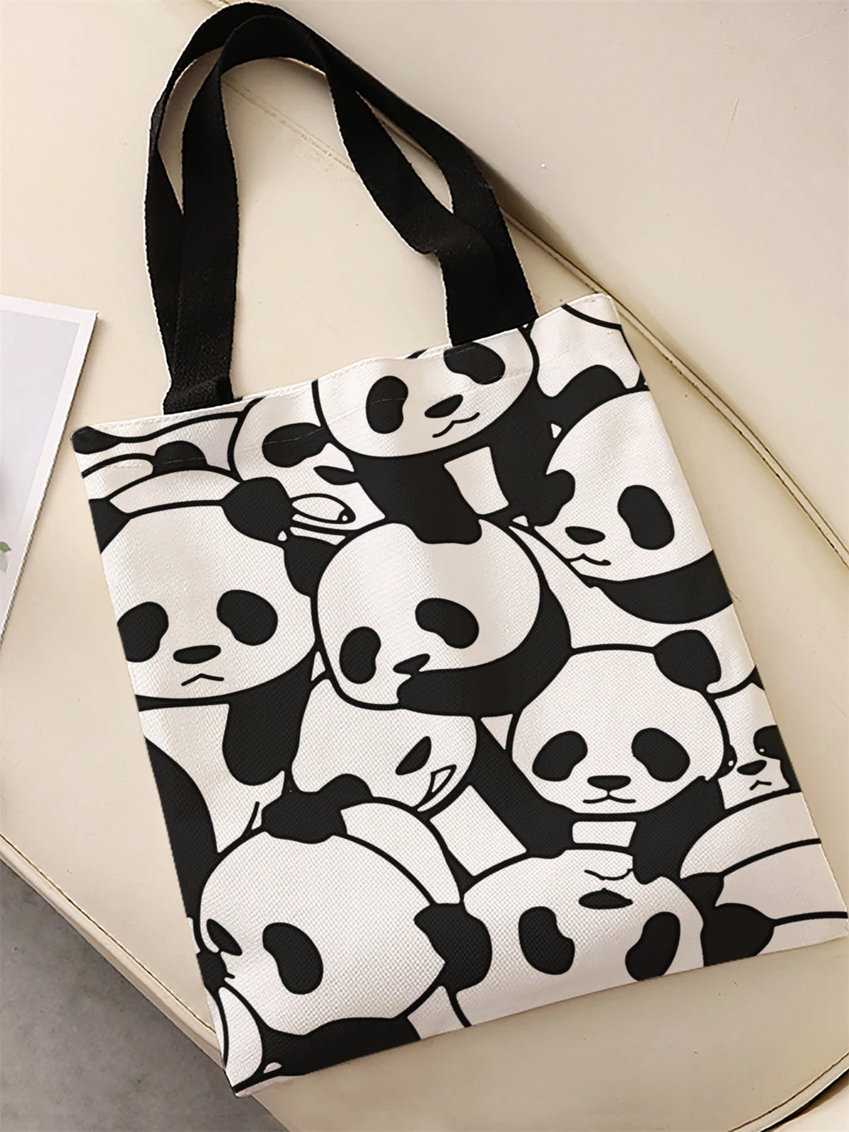 🐼👜 Panda Pattern Canvas Tote Bag – Lightweight, Stylish & Eco-Friendly
