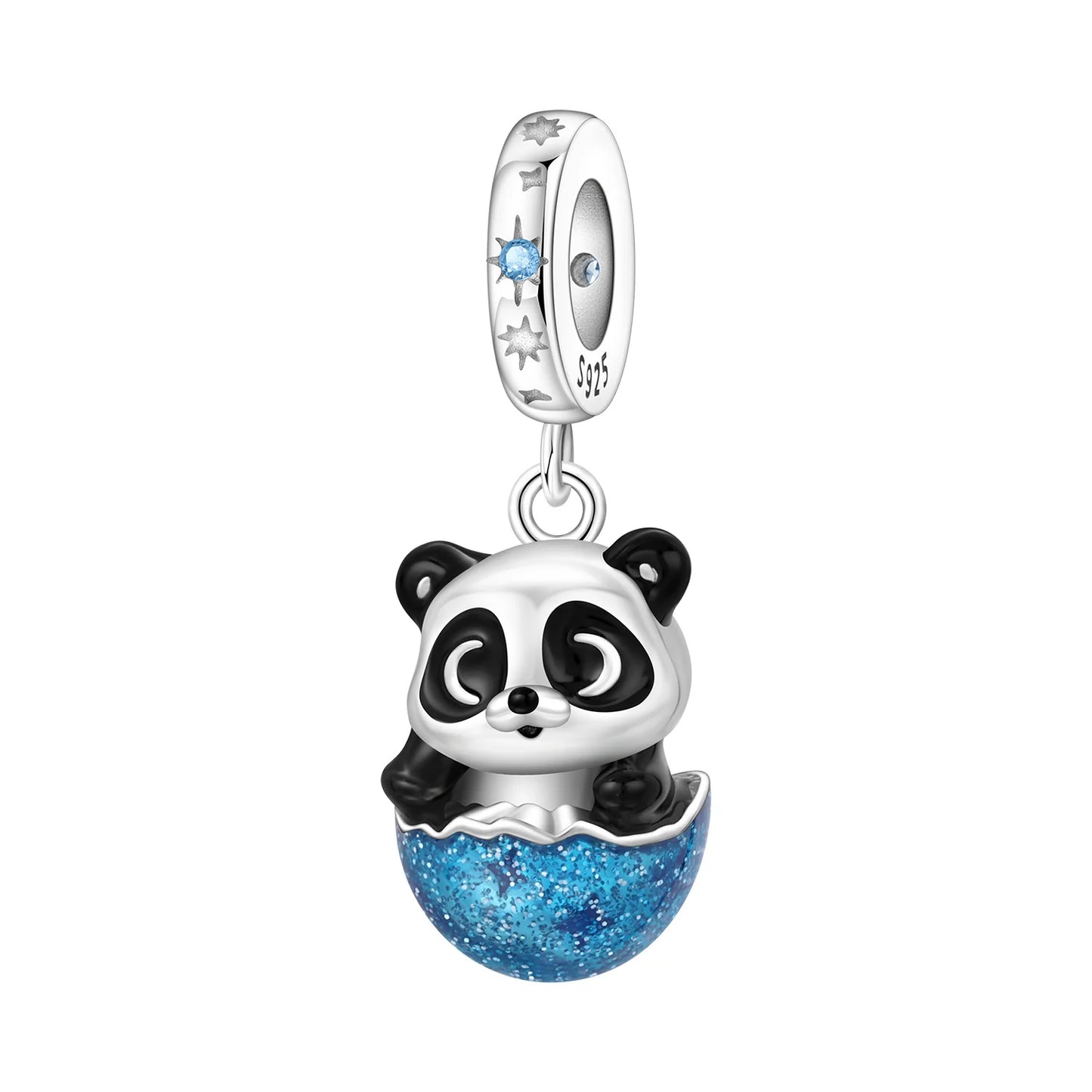 🌙🐼 925 Silver Panda on the Moon Charm – Sterling Silver Compatible Bracelet Charm