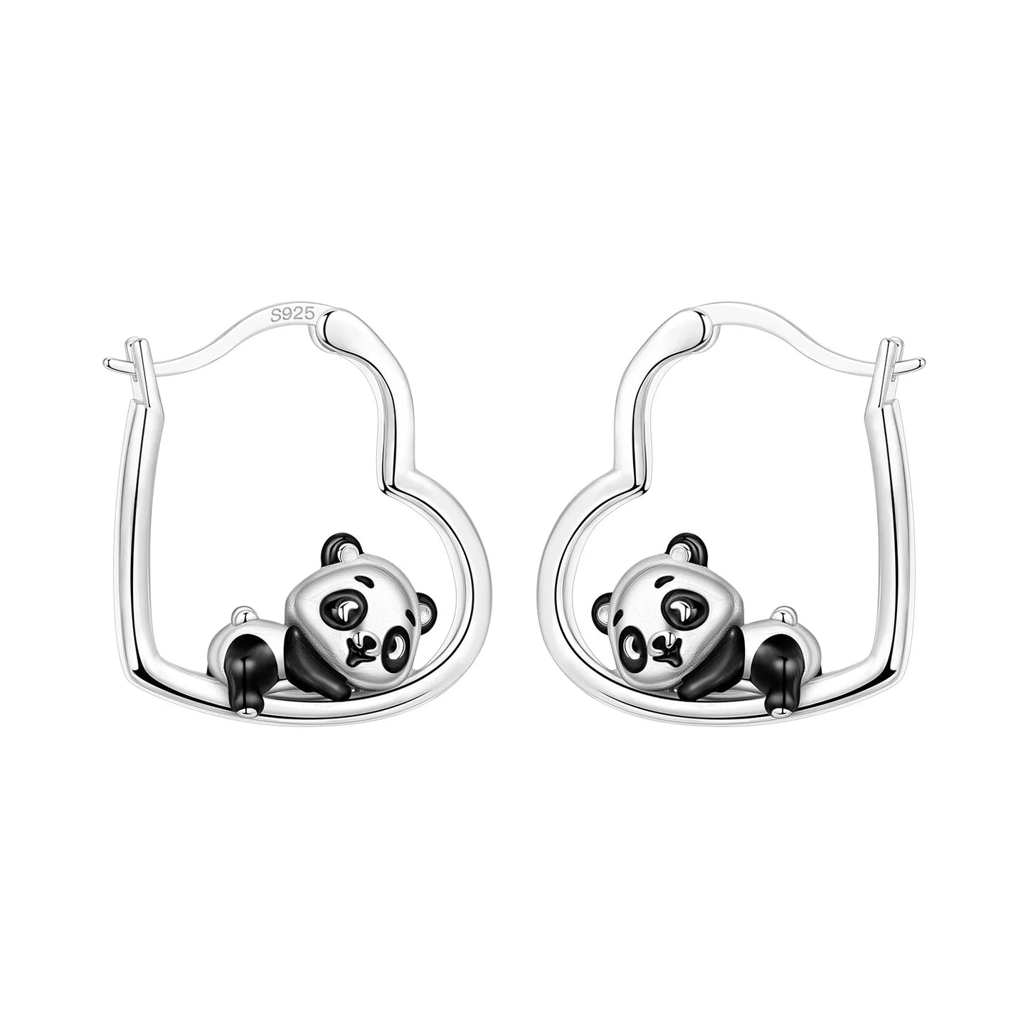 🐼💎 925 Sterling Silver Panda Hoop Earrings – Bamboo & Crystal Detail