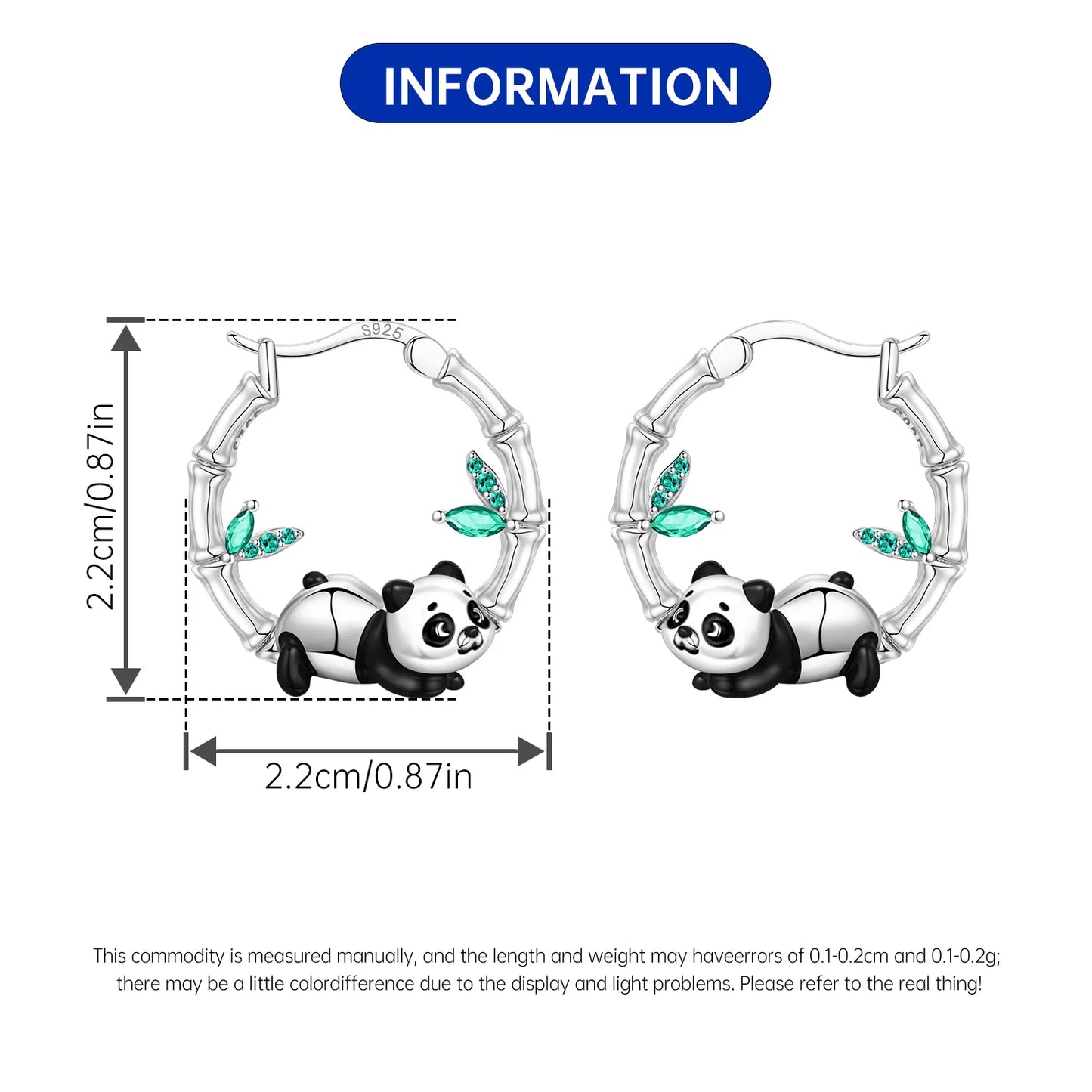 🐼💎 925 Sterling Silver Panda Hoop Earrings – Bamboo & Crystal Detail