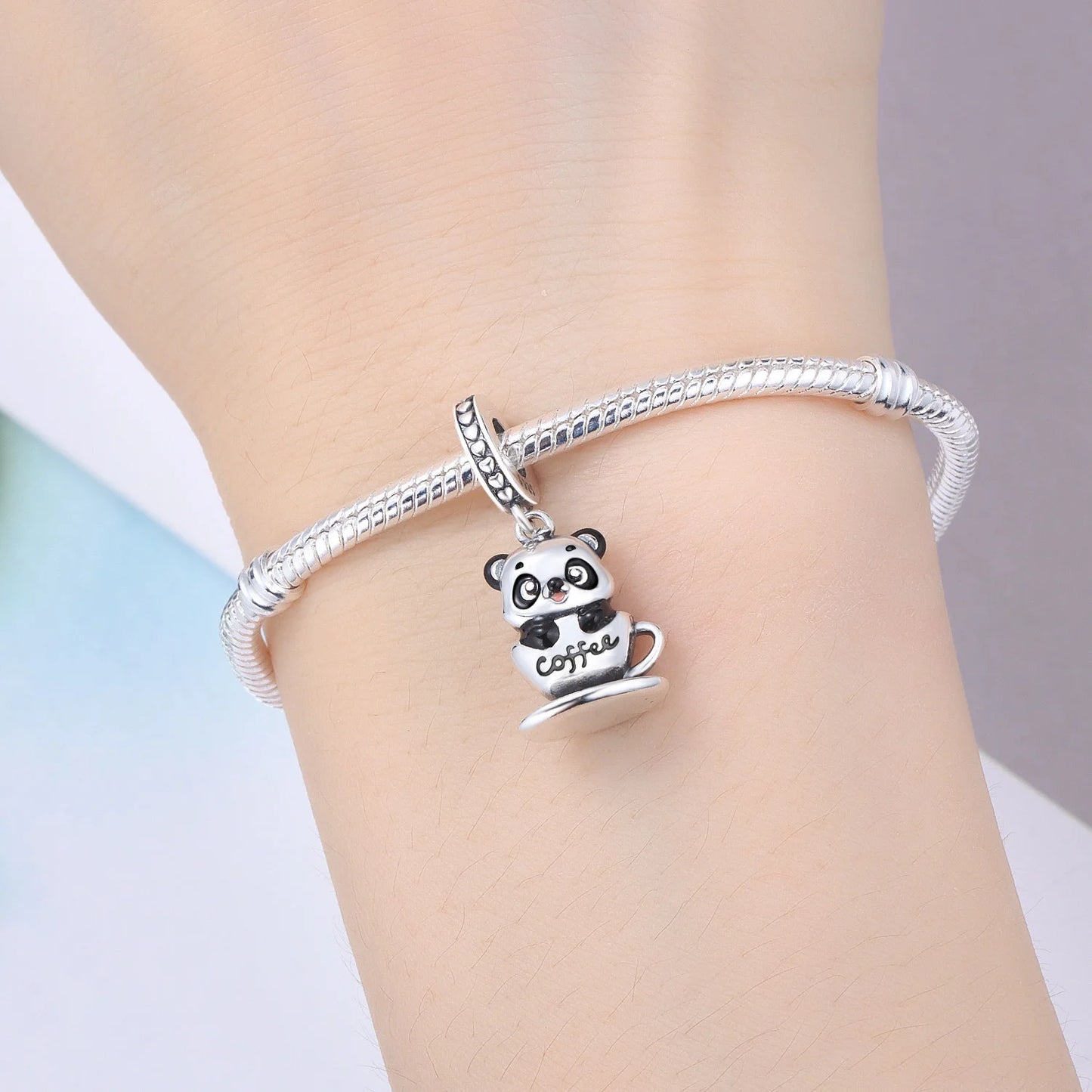 🐼☕ 925 Sterling Silver Panda Coffee Cup Charm –  Compatible Bead