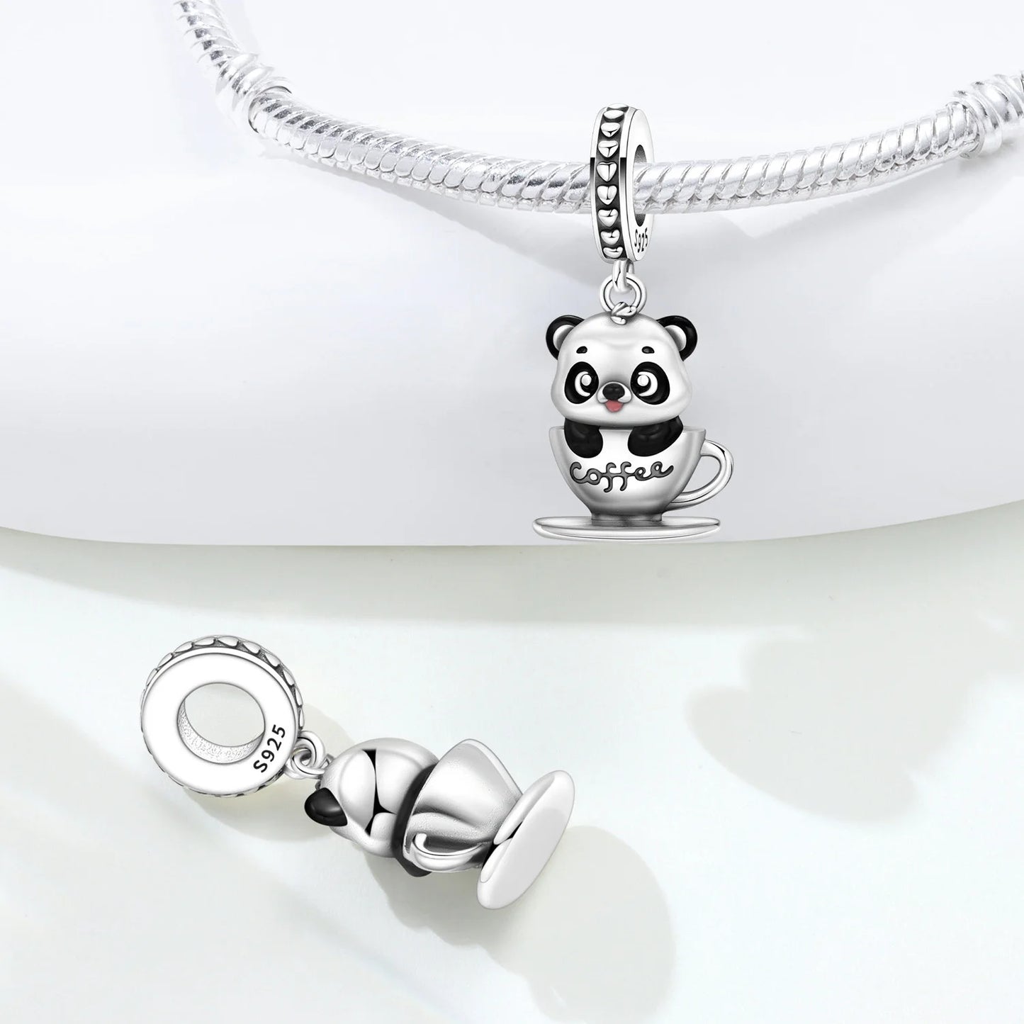 🐼☕ 925 Sterling Silver Panda Coffee Cup Charm –  Compatible Bead