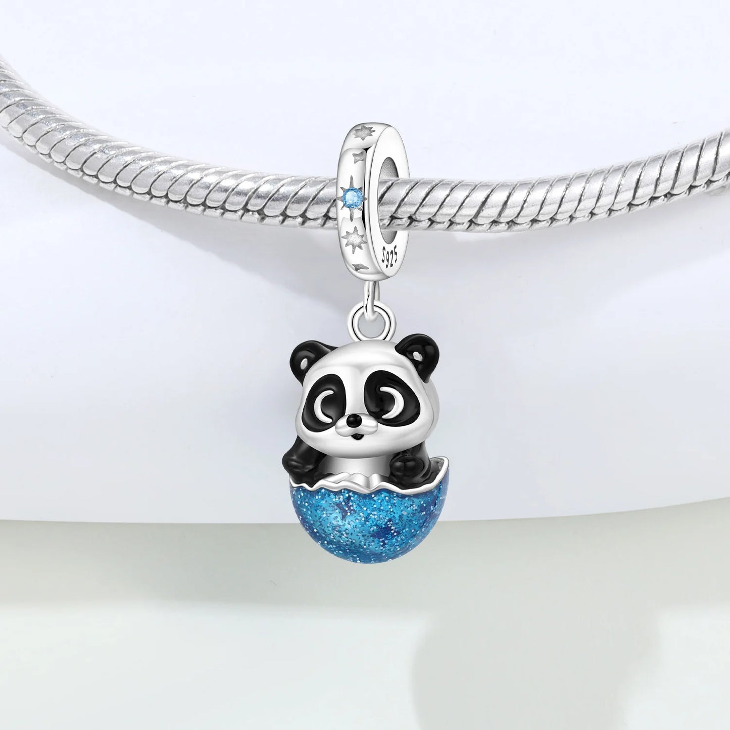 🌙🐼 925 Silver Panda on the Moon Charm – Sterling Silver Compatible Bracelet Charm