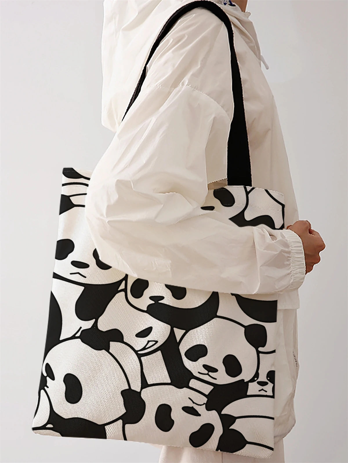🐼👜 Panda Pattern Canvas Tote Bag – Lightweight, Stylish & Eco-Friendly