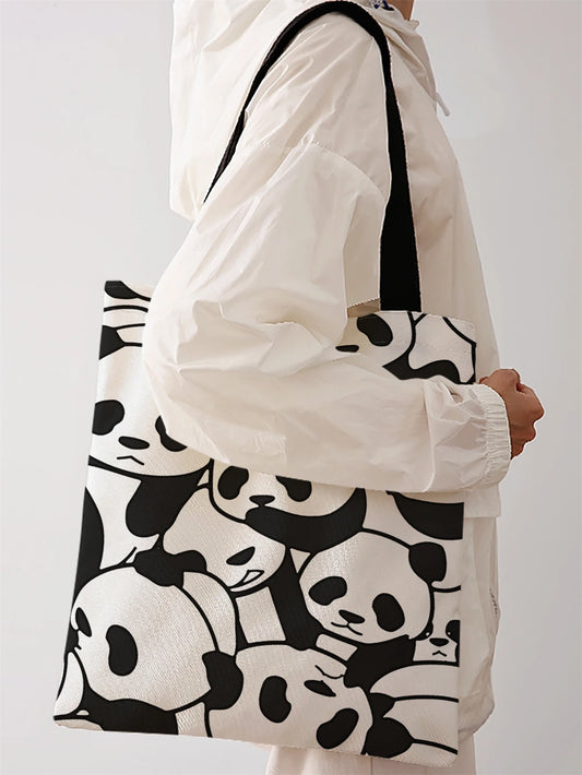 🐼👜 Panda Pattern Canvas Tote Bag – Lightweight, Stylish & Eco-Friendly
