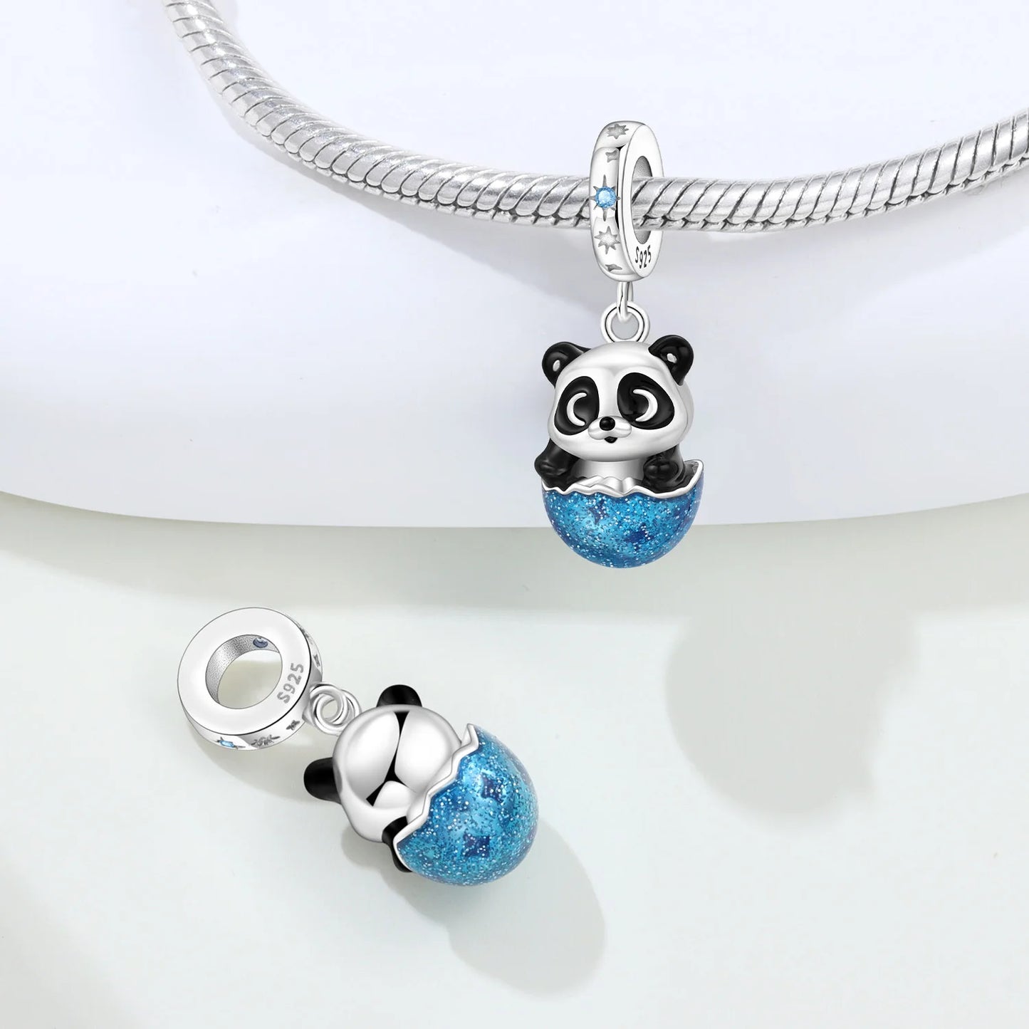 🌙🐼 925 Silver Panda on the Moon Charm – Sterling Silver Compatible Bracelet Charm