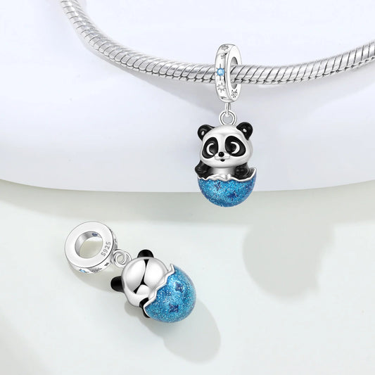 🌙🐼 925 Silver Panda on the Moon Charm – Sterling Silver Compatible Bracelet Charm