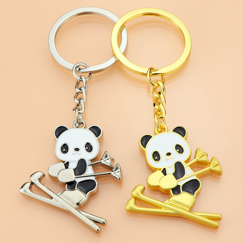 🐼⛷️ Panda Skier Keychain – Cute Metal Charm for Bags, Keys & Gifts