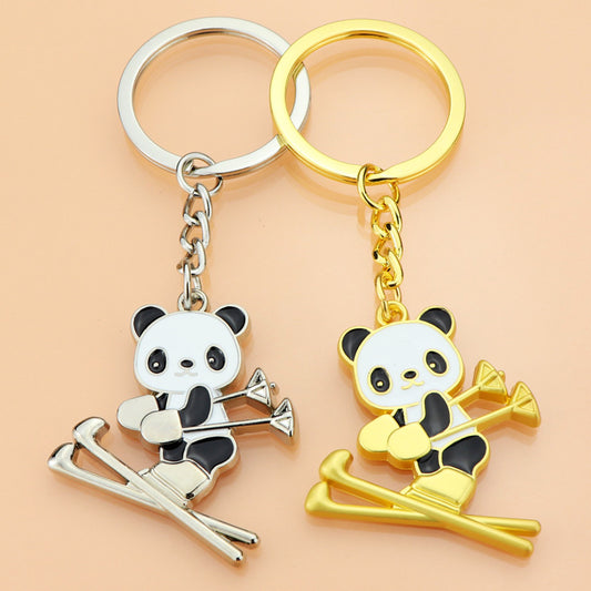 🐼⛷️ Panda Skier Keychain – Cute Metal Charm for Bags, Keys & Gifts
